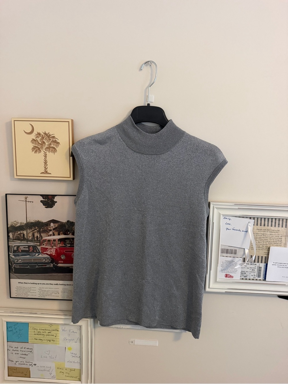Sleeveless Mock Neck Knit Top - silver